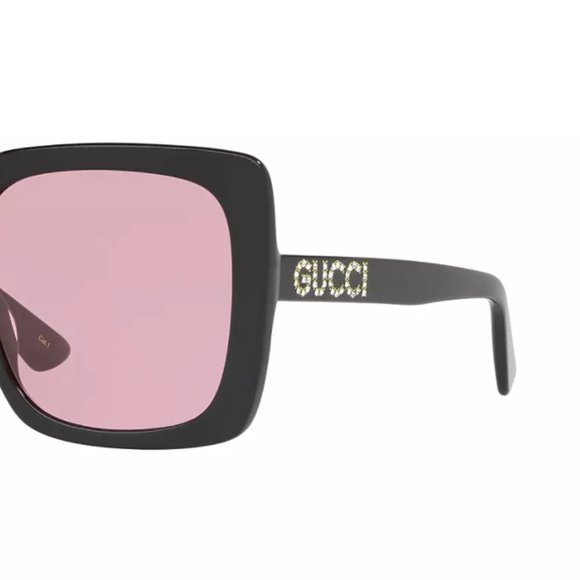 Gucci Square Frame Crystal Logo Sunglasses - Black main image 7